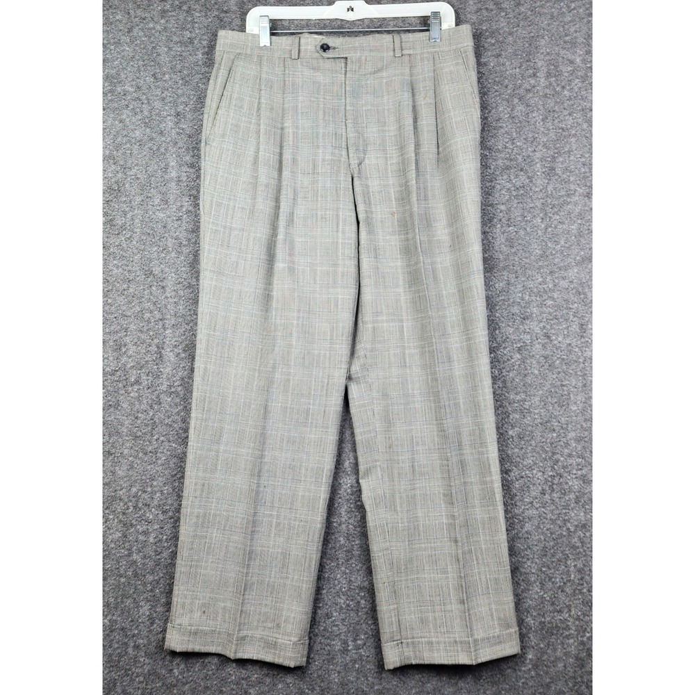 Polo University Ralph Lauren Dress Pants Mens 34x30 Glen Plaid Pleated Cuffed